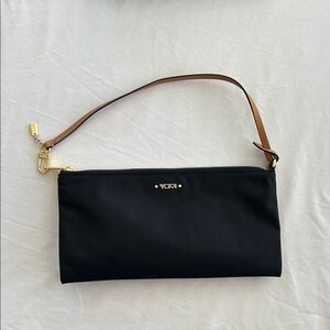 Tumi Black Wristlet with Tan Strap